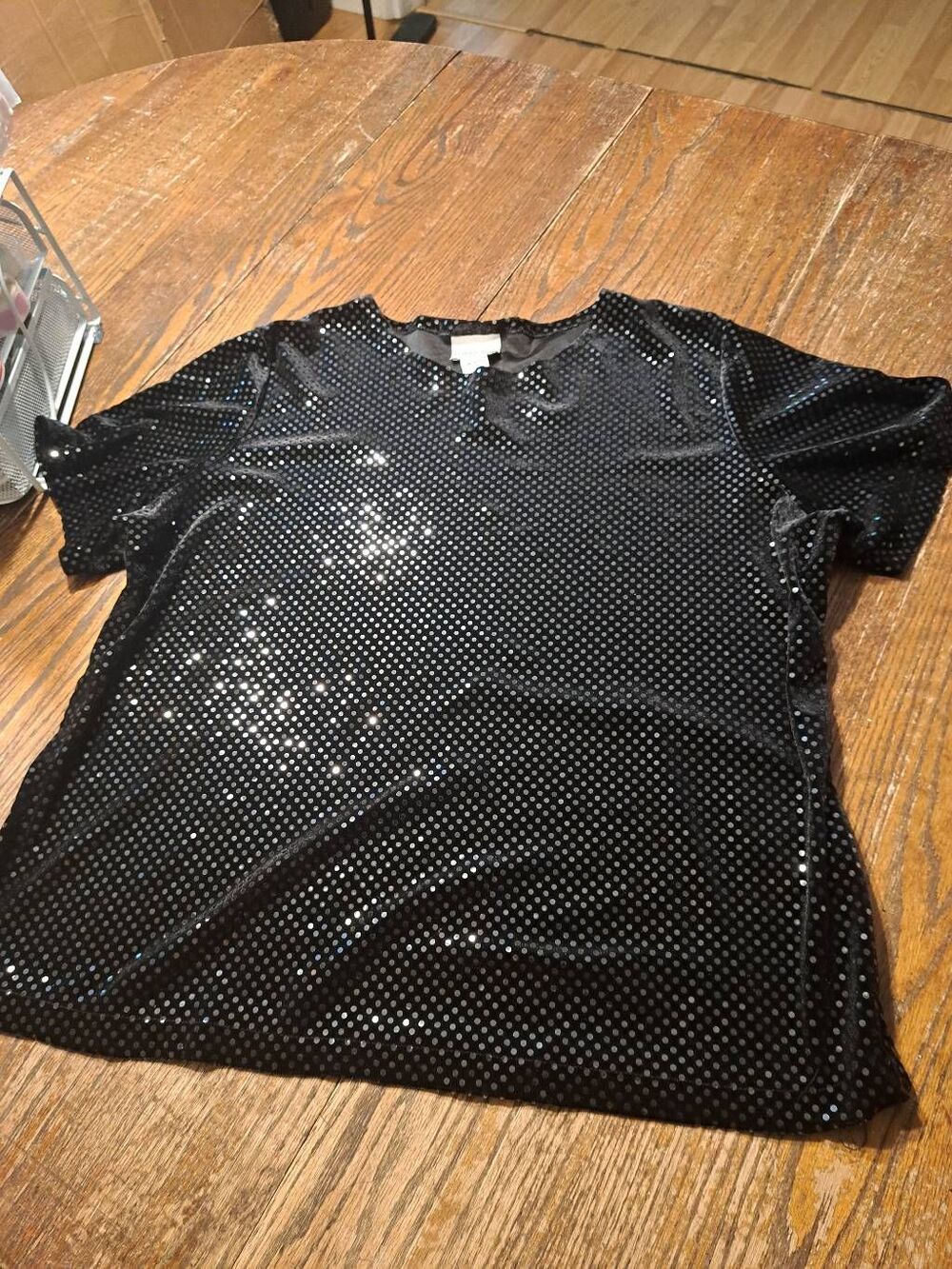 Fashion Bug Sequin Velour Top Women 18/20 Black Bold Sparkle Party Blouse